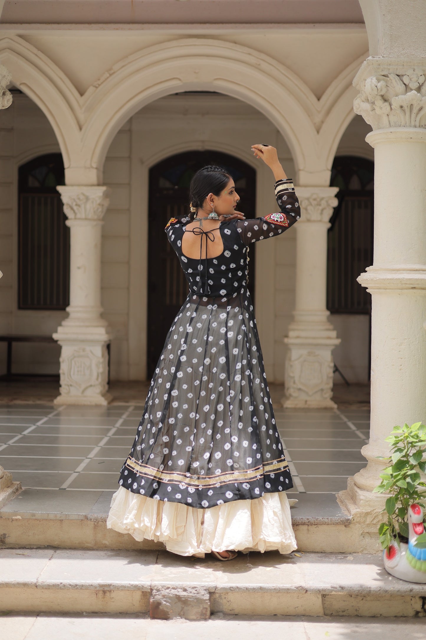 Black Kora Cotton  Bandhani Print Lehenga With Kurti