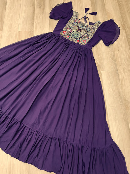 Maroon Faux Blooming Embroidered Work Gown