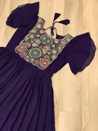 Maroon Faux Blooming Embroidered Work Gown