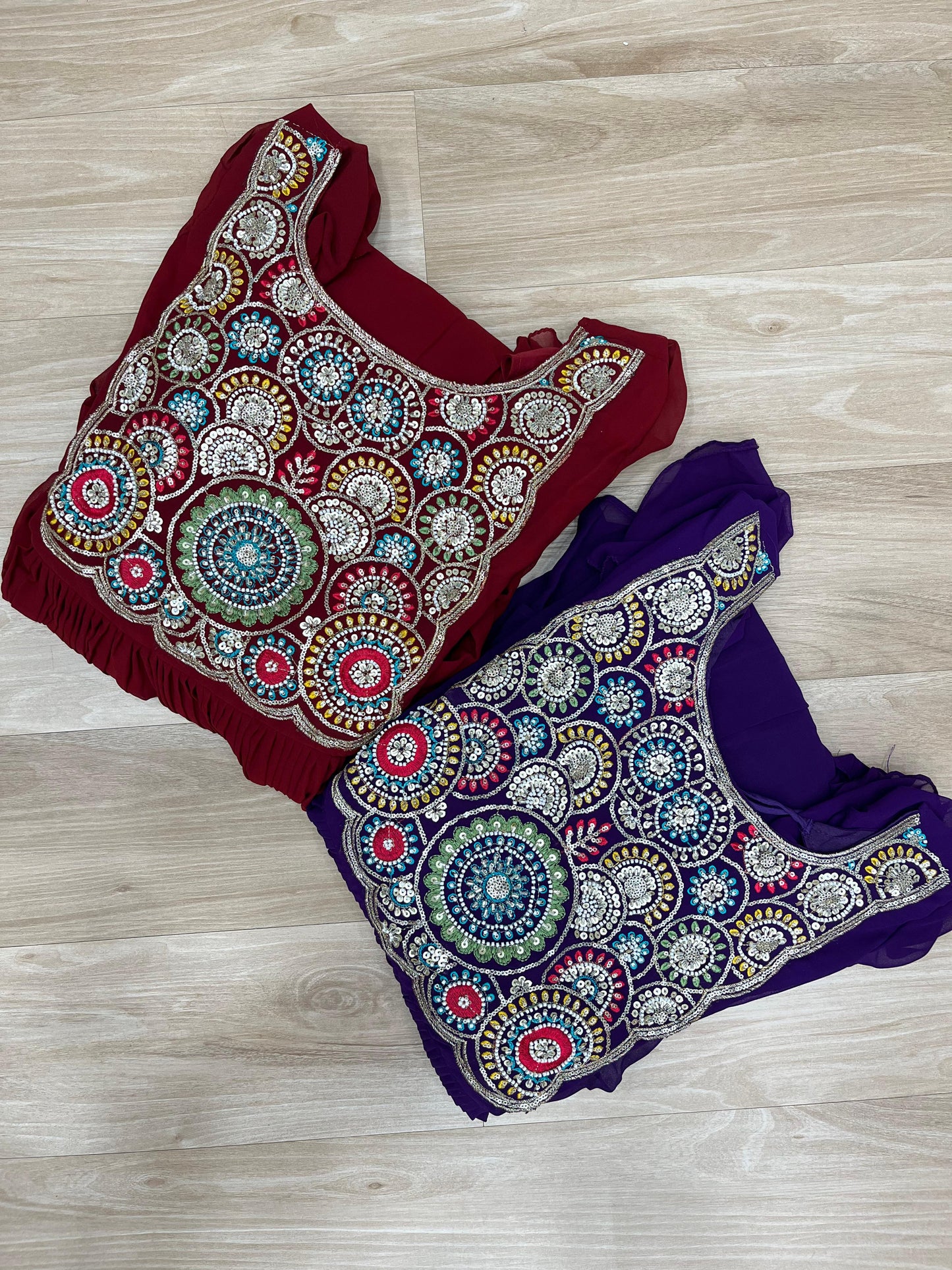 Maroon Faux Blooming Embroidered Work Gown