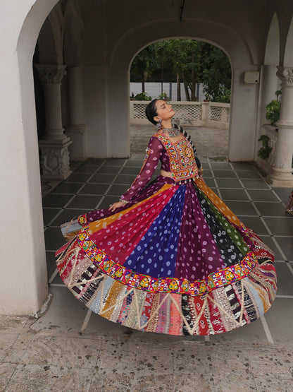 Purple  Georgette Print With Vintage Embellished Work Lehenga Top