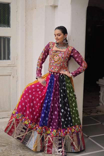 Purple  Georgette Print With Vintage Embellished Work Lehenga Top