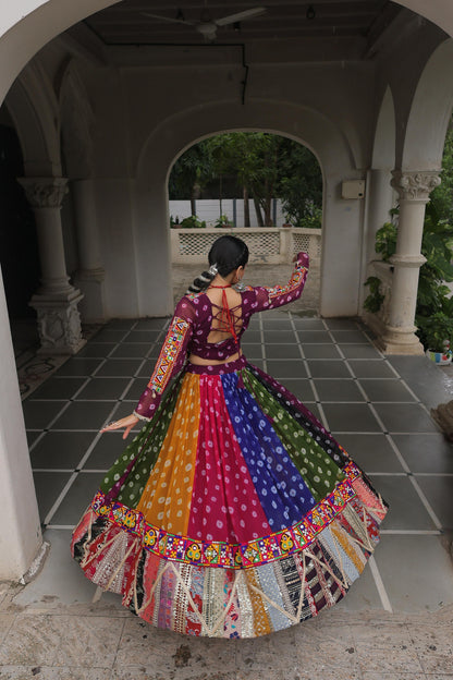 Purple  Georgette Print With Vintage Embellished Work Lehenga Top