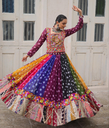 Purple  Georgette Print With Vintage Embellished Work Lehenga Top