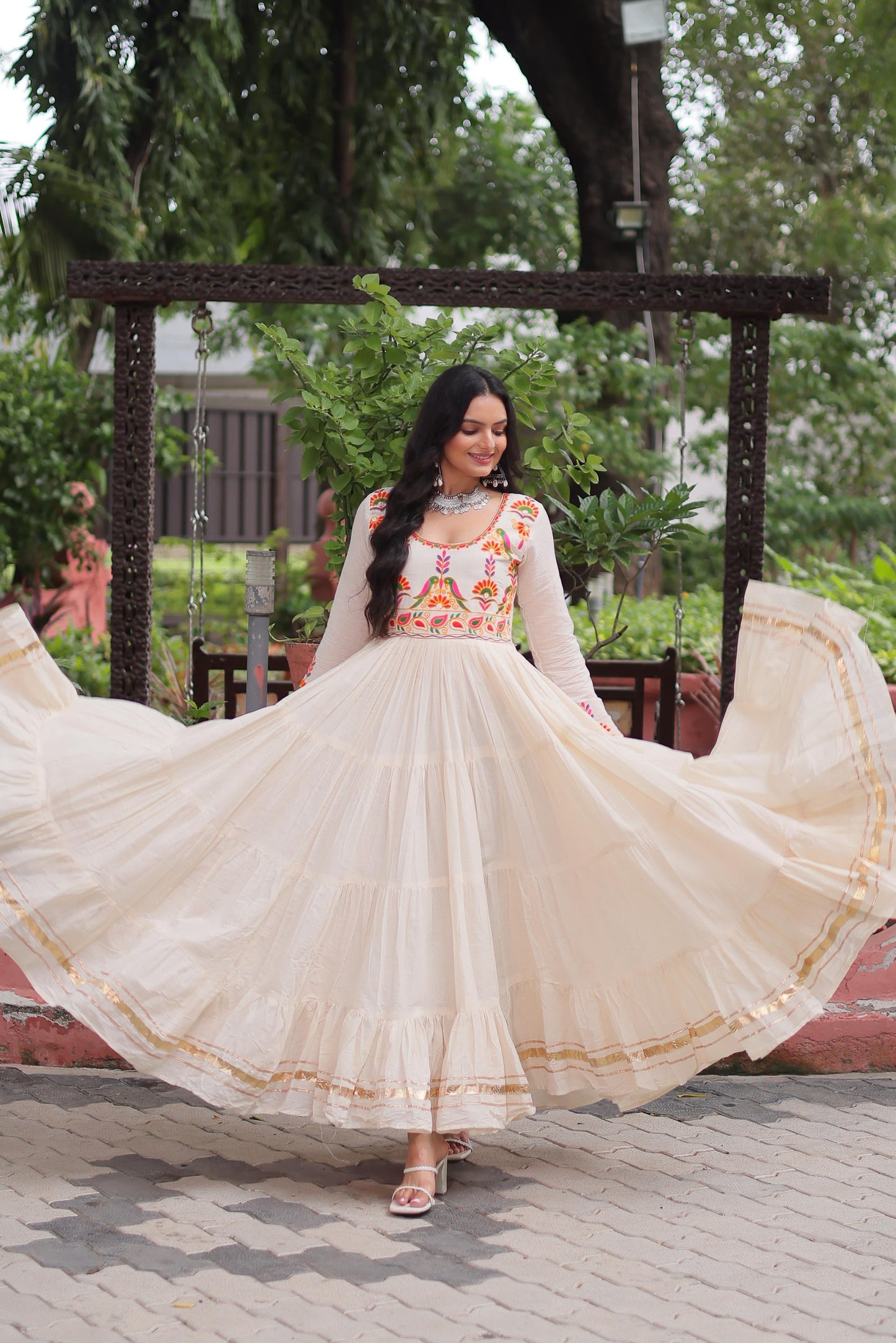 White Kora Cotton With Gota Patti Work Gown