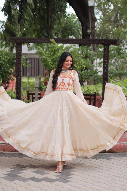 White Kora Cotton With Gota Patti Work Gown