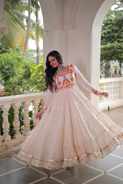White Kora Cotton With Gota Patti Work Gown