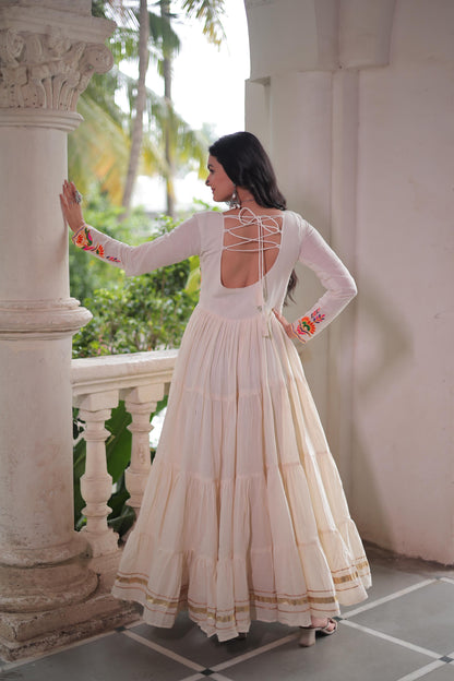 White Kora Cotton With Gota Patti Work Gown