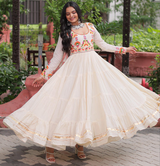 White Kora Cotton With Gota Patti Work Gown