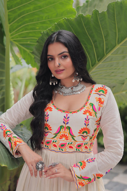 White Kora Cotton With Gota Patti Work Gown