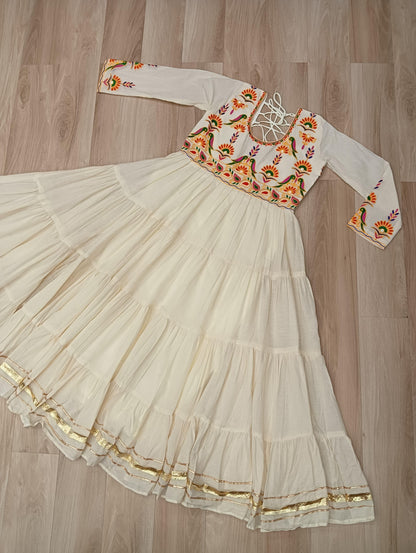 White Kora Cotton With Gota Patti Work Gown
