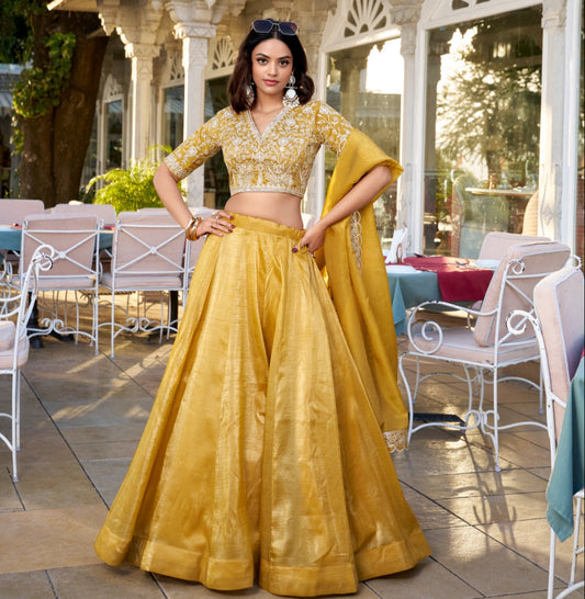 Mustard Yellow color Goldie Sequins & Thread Embroidery Work Lehenga Choli
