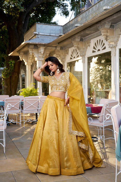 Mustard Yellow color Goldie Sequins & Thread Embroidery Work Lehenga Choli