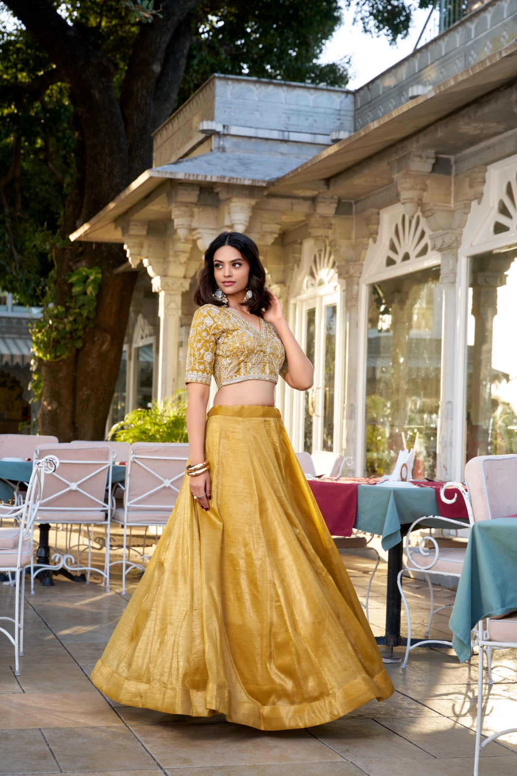 Mustard Yellow color Goldie Sequins & Thread Embroidery Work Lehenga Choli