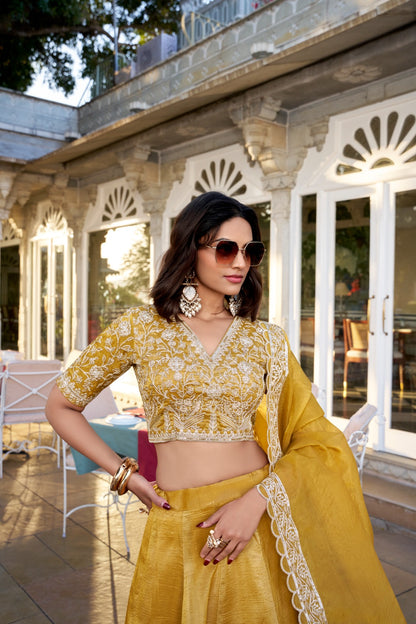 Mustard Yellow color Goldie Sequins & Thread Embroidery Work Lehenga Choli