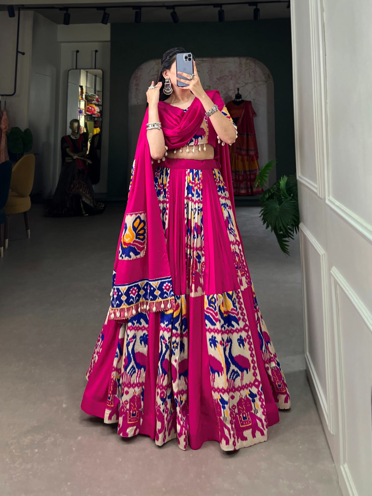 Pink color Rayon with Printed Silk Lehenga