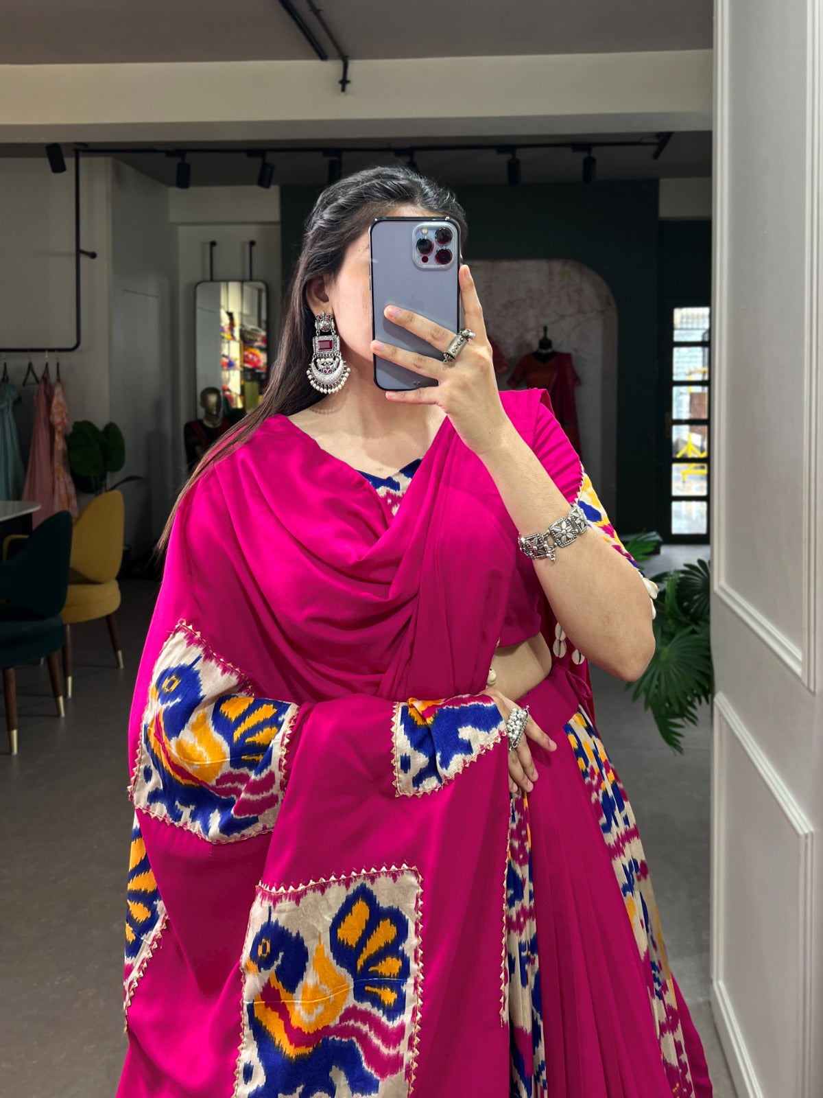 Pink color Rayon with Printed Silk Lehenga