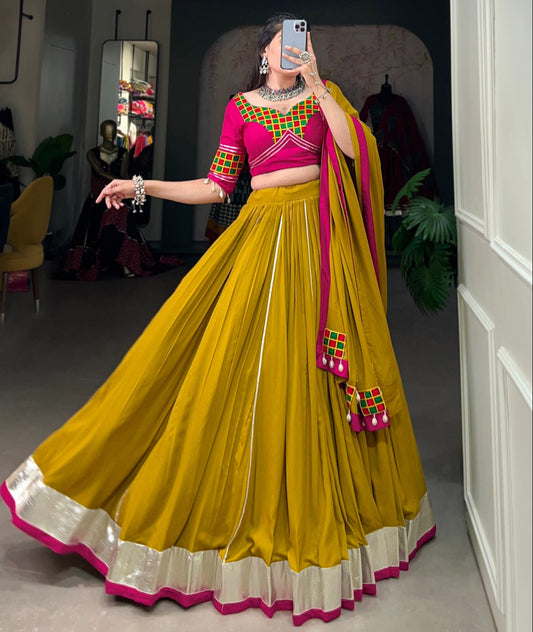 Mustard Pure Rayon With  Gota Patti Touch Up Lehenga