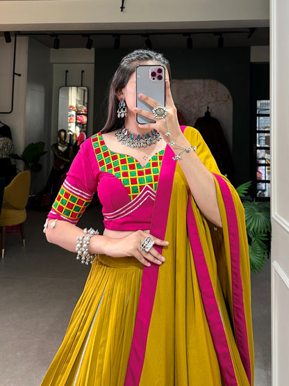 Mustard Pure Rayon With  Gota Patti Touch Up Lehenga
