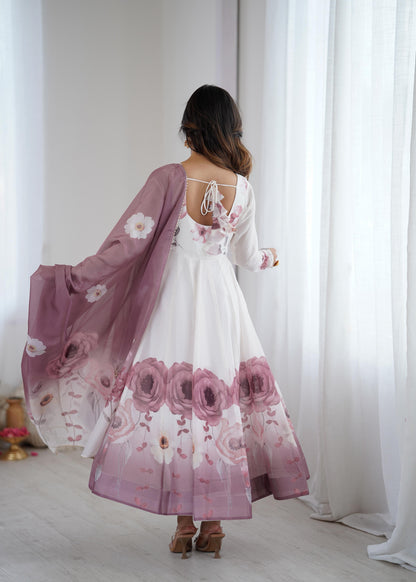 Onion Soft Organza Silk Jari Floral Work  3pc Kurta Set