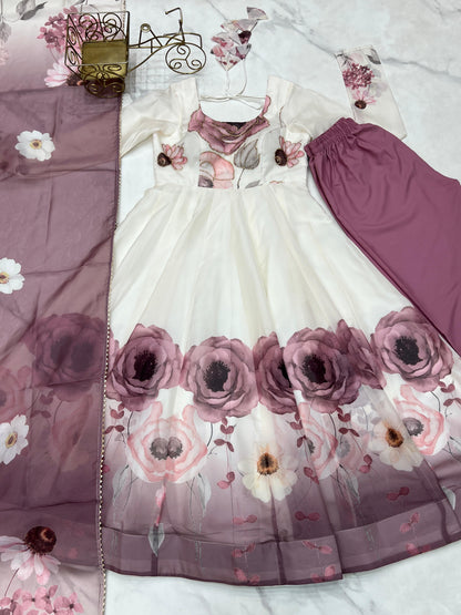 Onion Soft Organza Silk Jari Floral Work  3pc Kurta Set