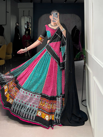 Pink Rayon Bandhej & Ajarakh Gamthi Work Lehenga