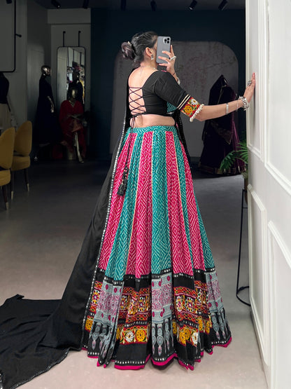 Pink Rayon Bandhej & Ajarakh Gamthi Work Lehenga