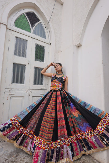 Multi Printed Gamthi Embroidered & Embellished Work Lehenga Top