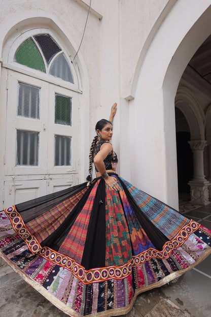 Multi Printed Gamthi Embroidered & Embellished Work Lehenga Top