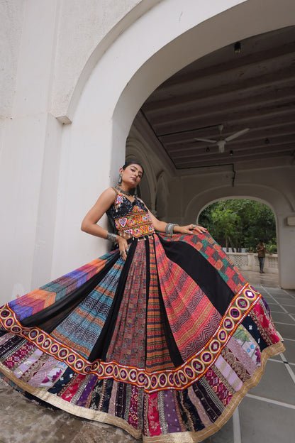 Multi Printed Gamthi Embroidered & Embellished Work Lehenga Top