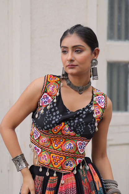 Multi Printed Gamthi Embroidered & Embellished Work Lehenga Top