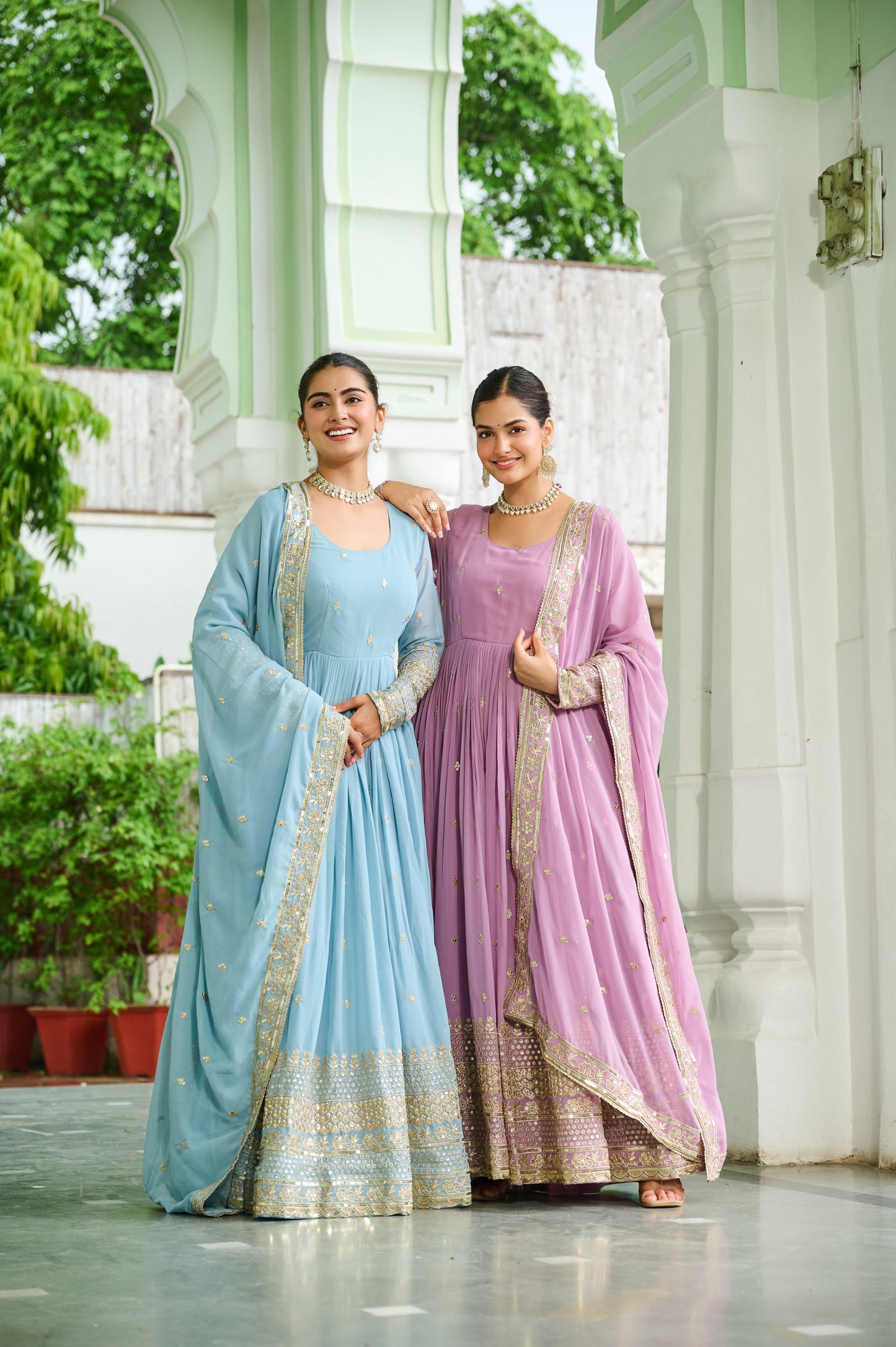 Lavender Faux Georgette With Embroidered Work Gown With Dupatta