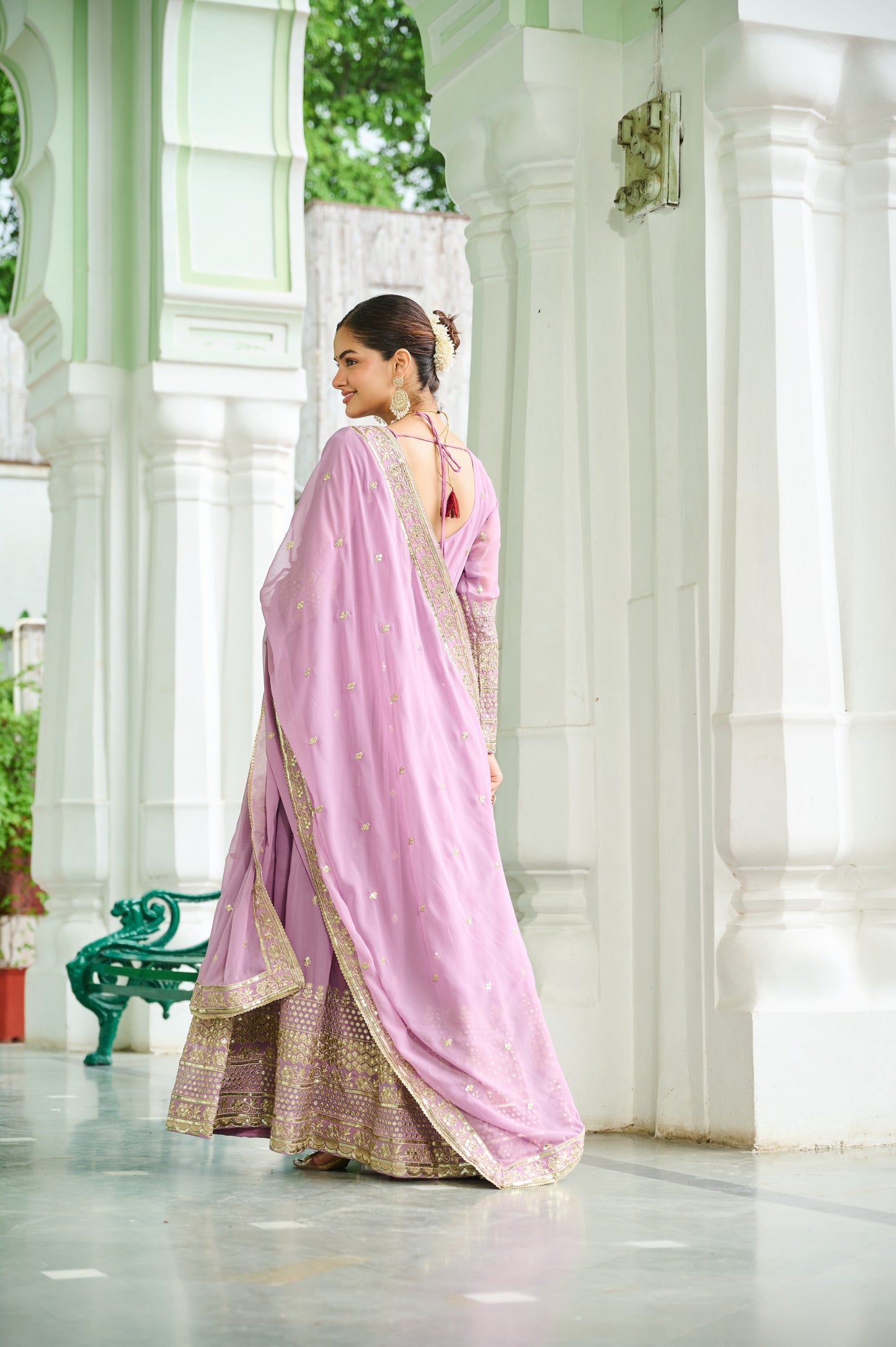 Lavender Faux Georgette With Embroidered Work Gown With Dupatta