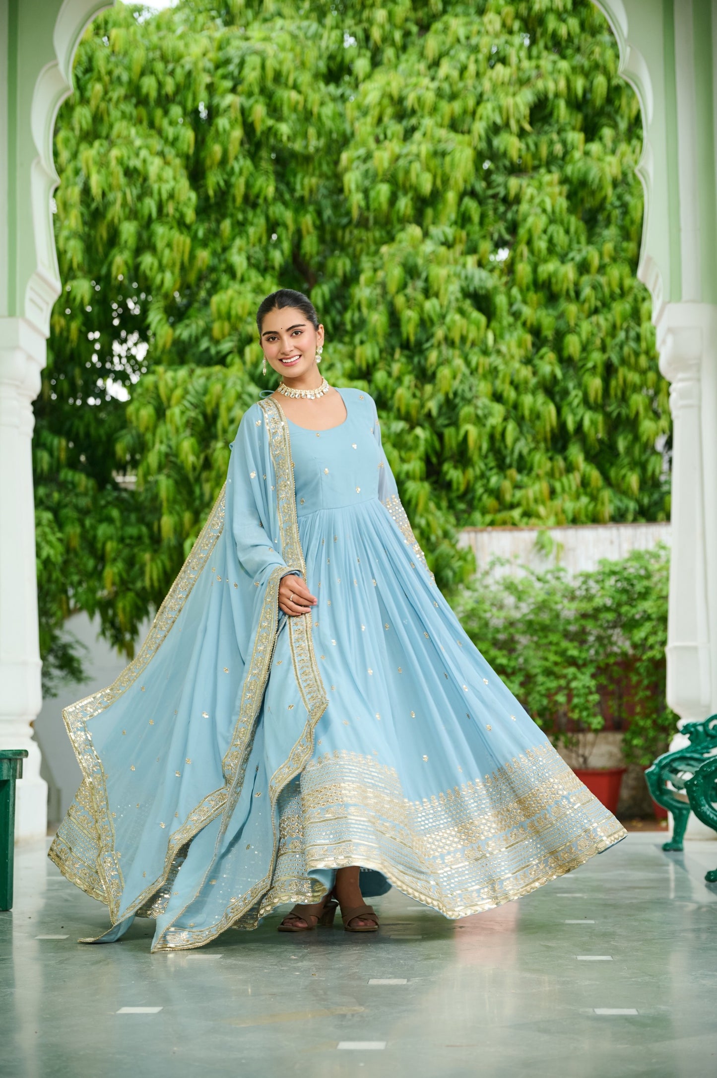 Lavender Faux Georgette With Embroidered Work Gown With Dupatta