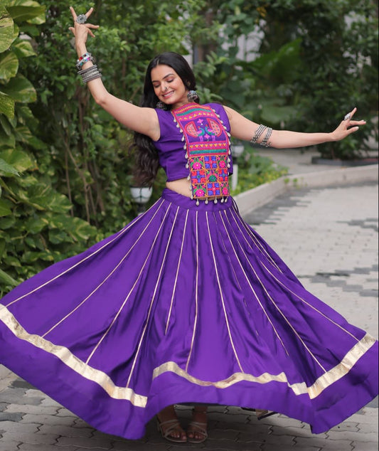 Purlple color Roman Embroidered & Mirror Work Lehenga Top