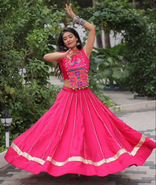 Pink color Roman Embroidered & Mirror Work Lehenga Top