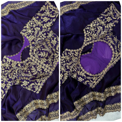 Purple Soft Space Silk  Embroidery Border Work Saree