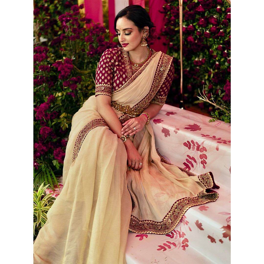 Off White Soft Twill with Banarasi Crush Saree