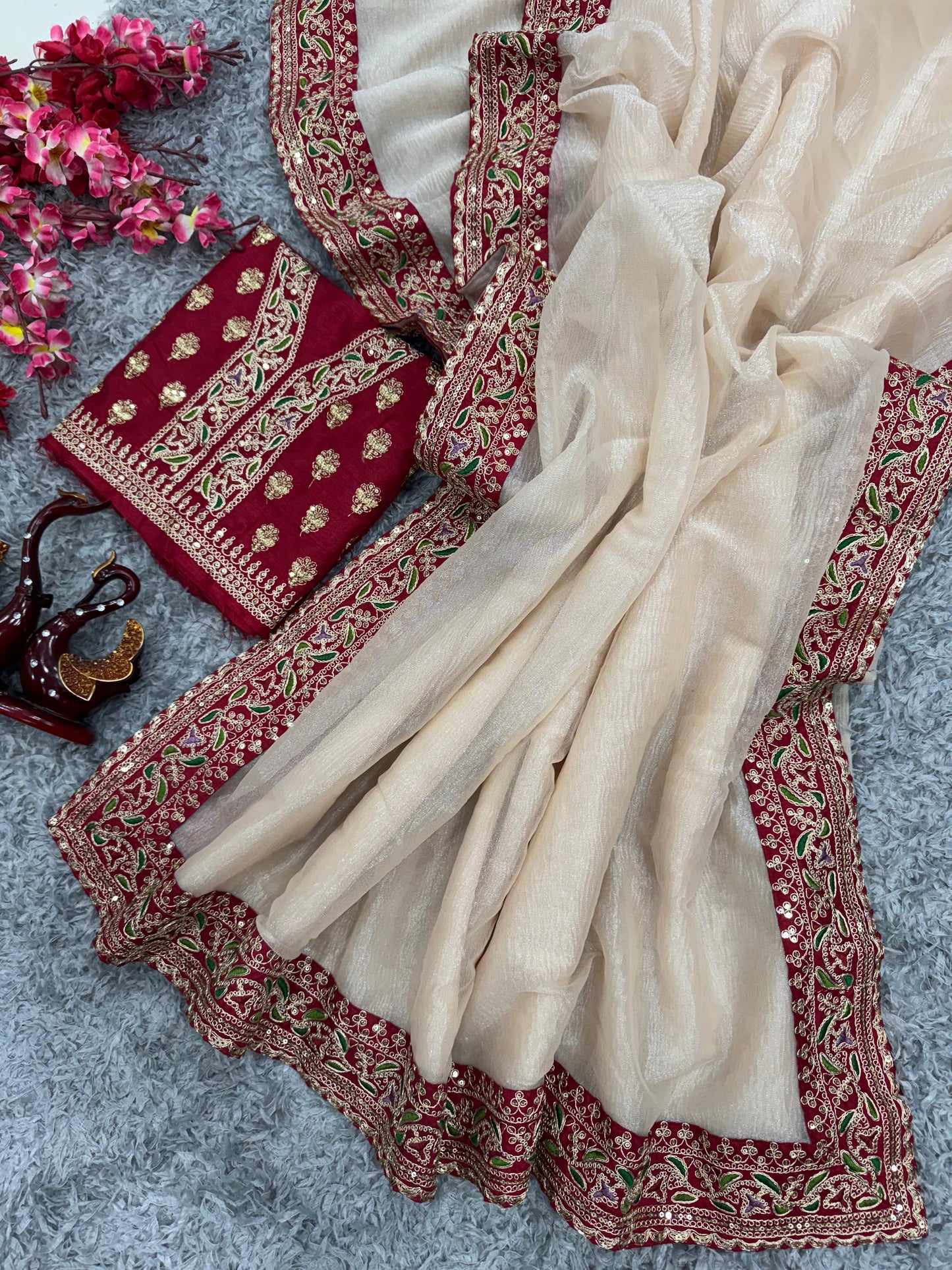 Off White Soft Twill with Banarasi Crush Saree