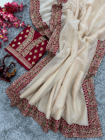 Off White Soft Twill with Banarasi Crush Saree