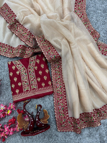 Off White Soft Twill with Banarasi Crush Saree