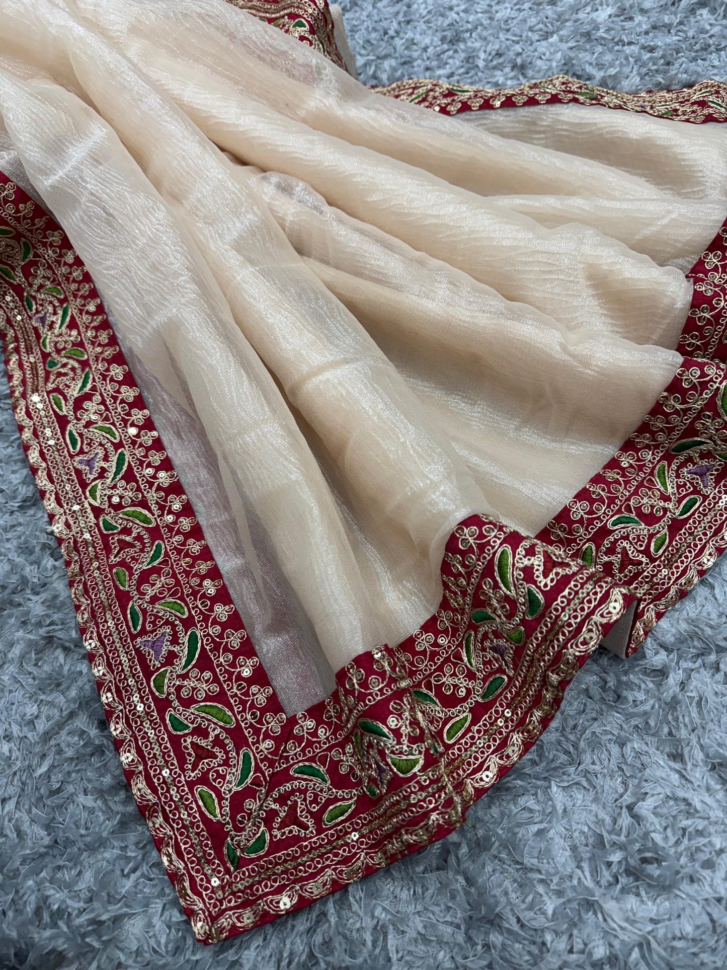 Off White Soft Twill with Banarasi Crush Saree