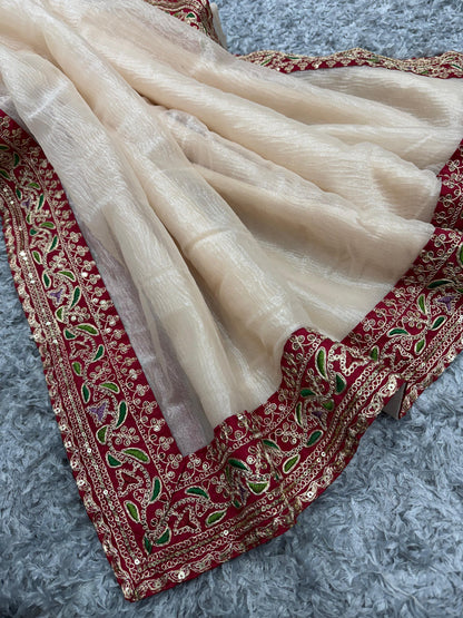 Off White Soft Twill with Banarasi Crush Saree