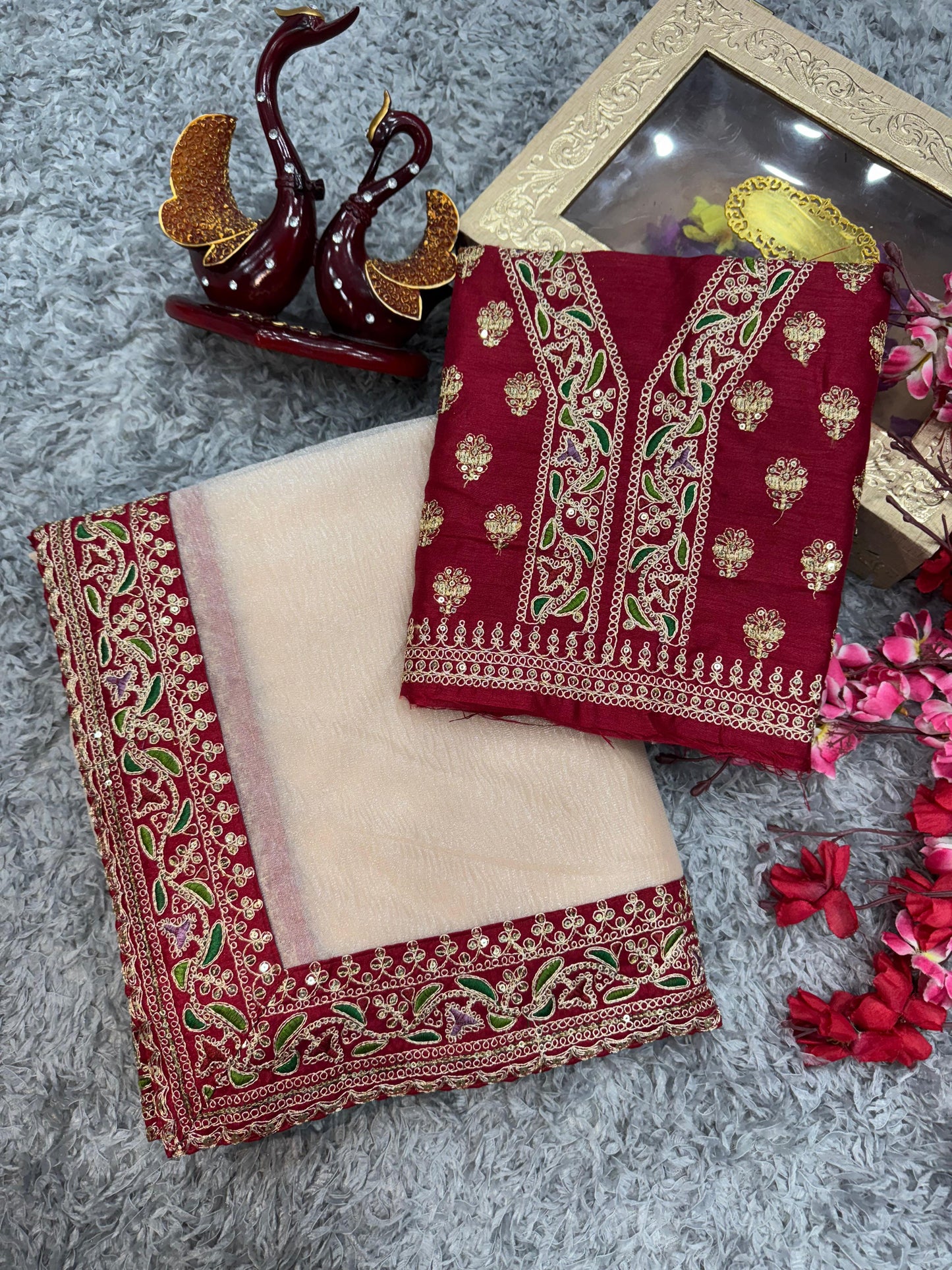 Off White Soft Twill with Banarasi Crush Saree