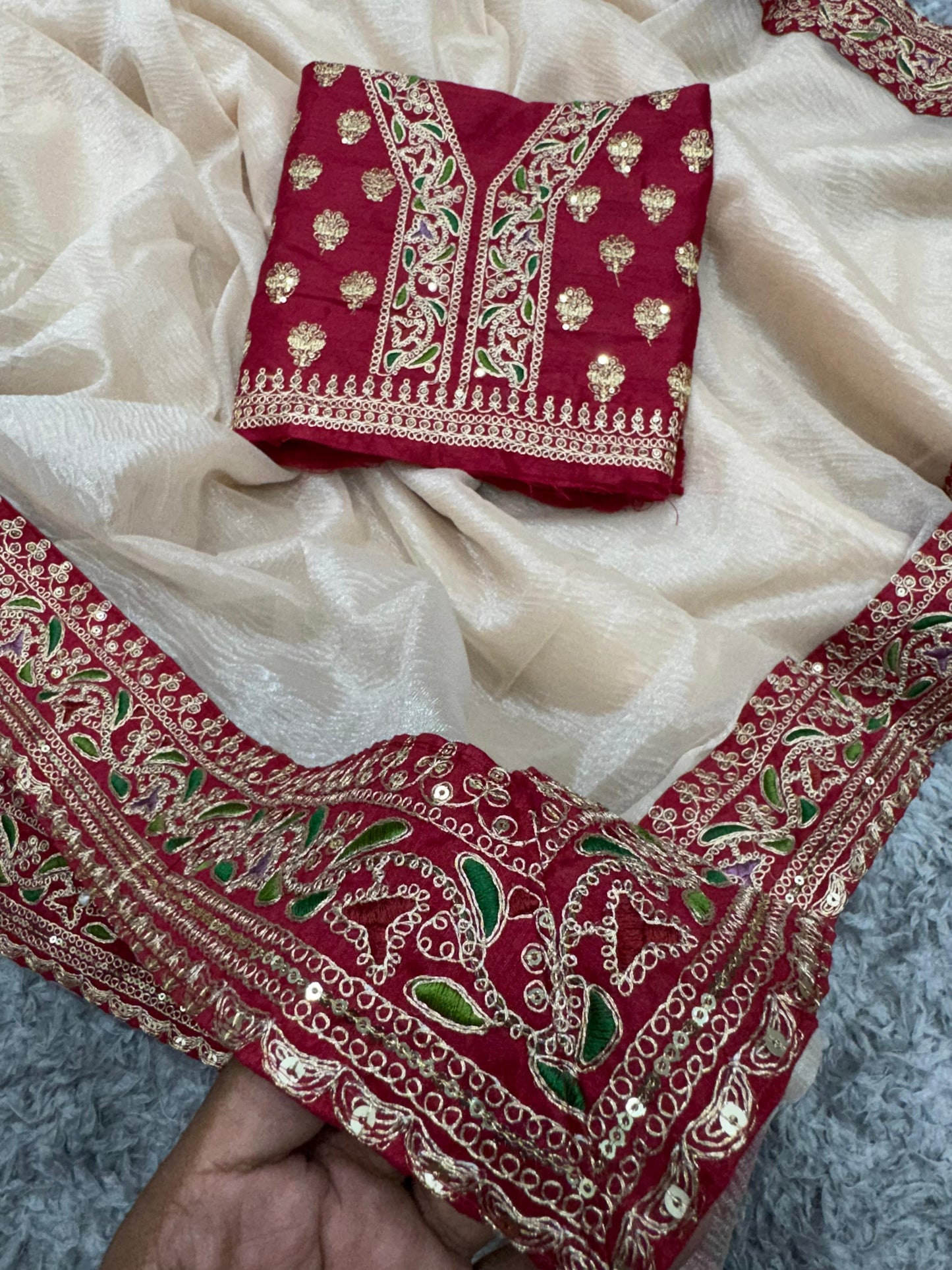 Off White Soft Twill with Banarasi Crush Saree