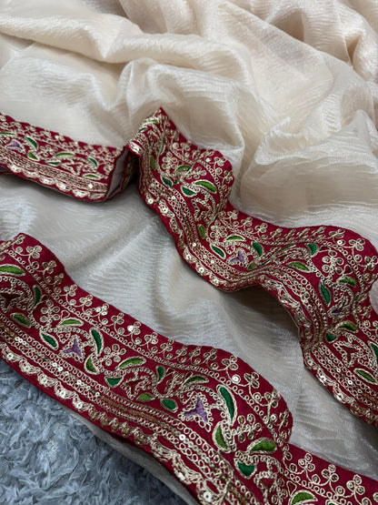 Off White Soft Twill with Banarasi Crush Saree