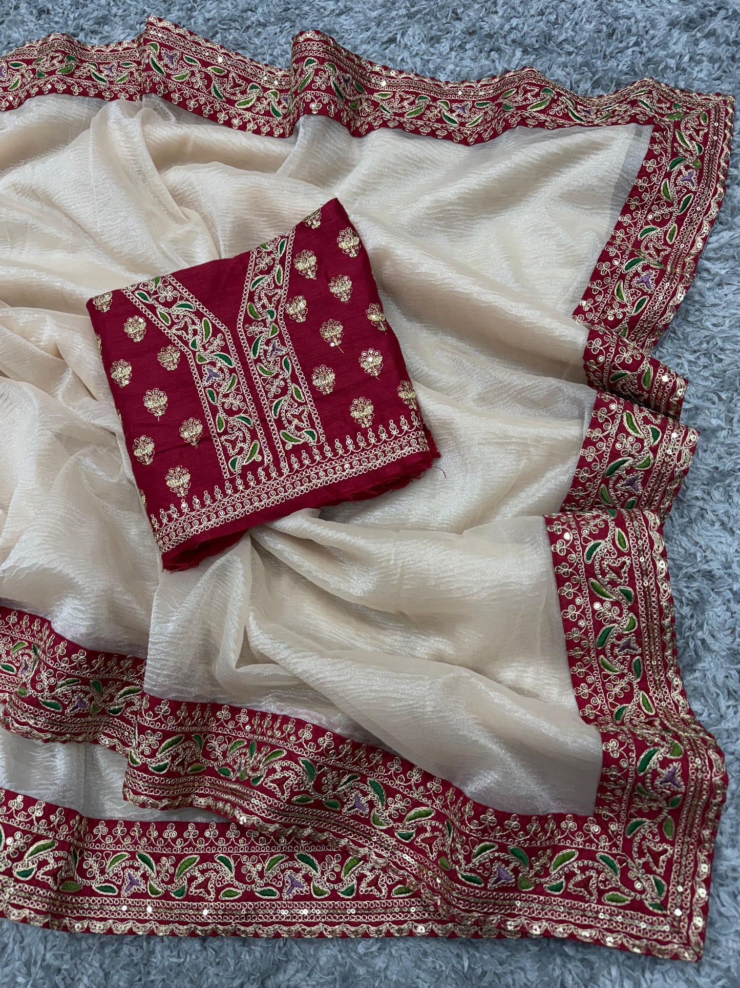 Off White Soft Twill with Banarasi Crush Saree