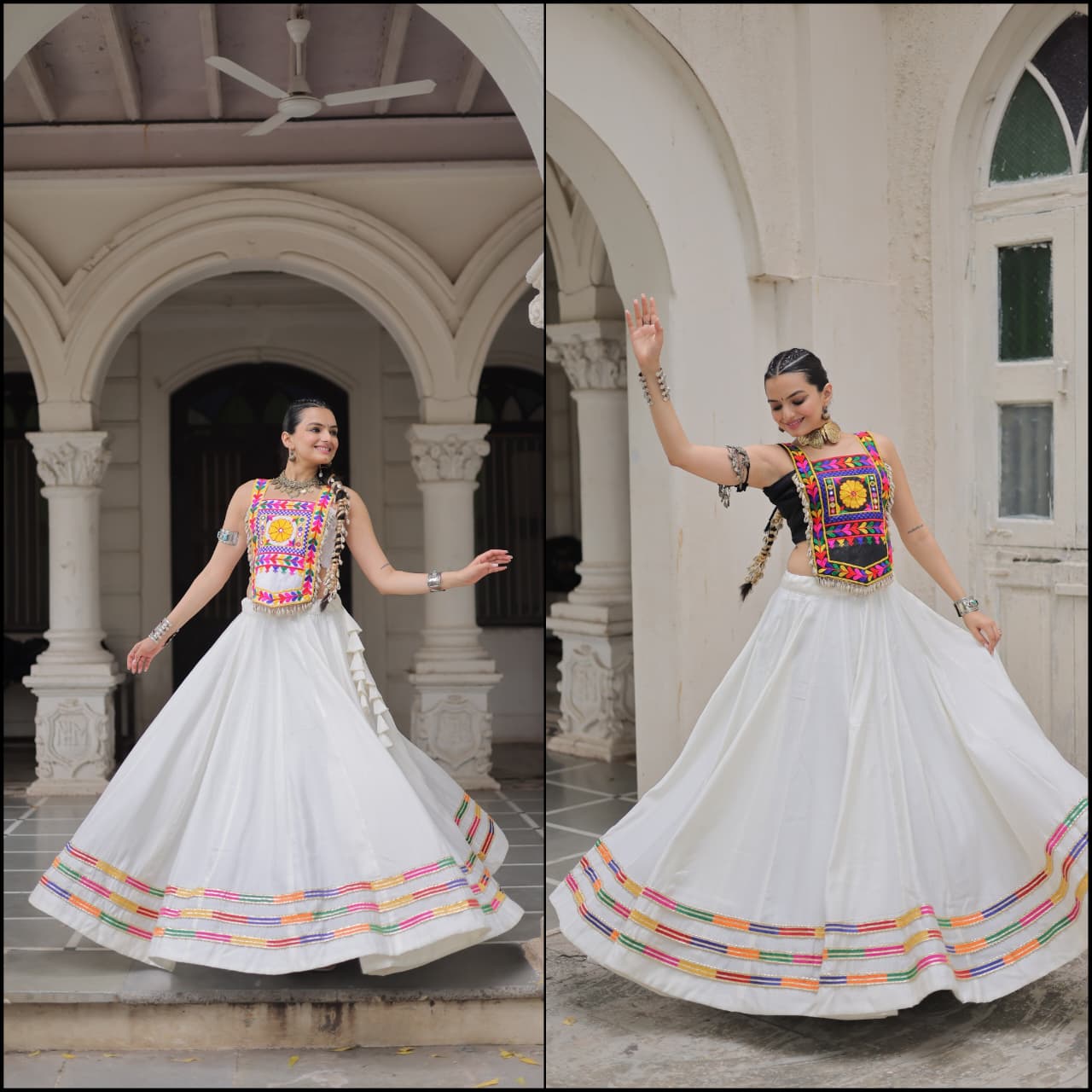 Black Roman Satin with Kutchi Gamthi Embroidery Lehenga Top