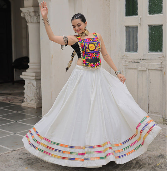 Black Roman Satin with Kutchi Gamthi Embroidery Lehenga Top