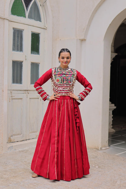 Red Roman with Attractive Gota-Patti Lace Lehenga Choli